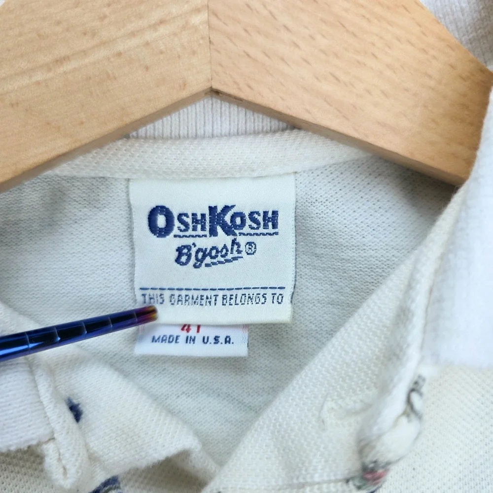 VTG OshKosh B'Gosh Boys 4T Fly Fishing Print Polo Shirt USA 90s Outdoors